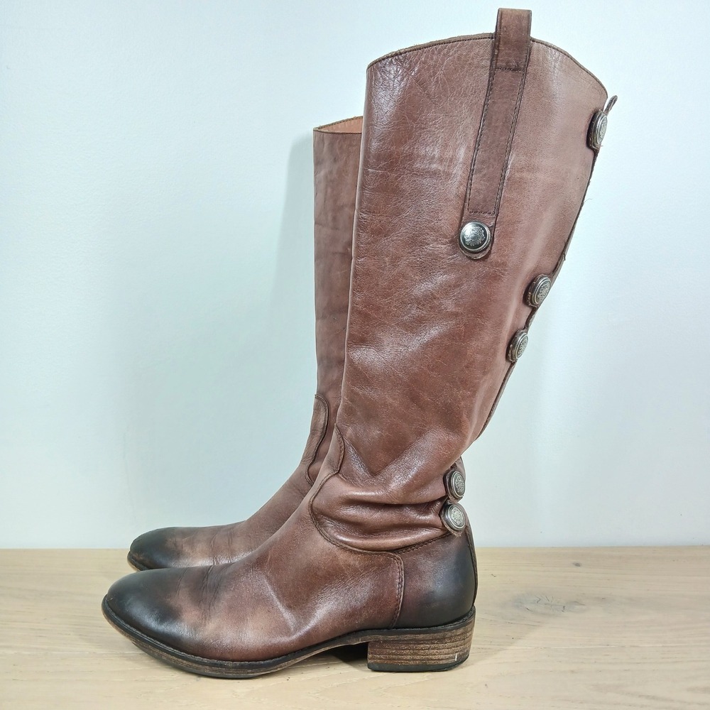 Arturo Chiang Boots Women 7.5 Brown Leather Knee High Button Riding Boho